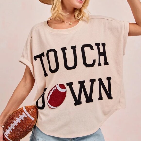 BiBi Game Day Touchdown Letter Patches Waffle Short Top - Picture 1 of 14